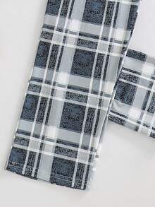 Disney Conjunto de pijama para niños preadolescentes con top de manga corta con estampado de letra "High Fly" y pantalones largos de cintura elástica a cuadros para el verano - Gris Claro - Ver 7