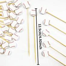 100 piezas Decoraciones para pastel de béisbol, Palillos para cócteles, Palillos elegantes, Para aperitivos, postres, pinchos, bandejas de salchichas, pinchos de fruta, Decoraciones para fiesta de partido de béisbol, Suministros para fiesta con tema deportivo (Béisbol) - Rojo y blanco - Ver 3