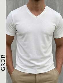 GRDR 男士夏季时尚经典 V 领短袖 T 恤，适合晨跑、锻炼和散步 - 白色 - 查看 7