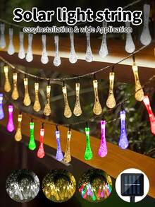 Solar Outdoor Garden Lights String,Water Drop Crystal String Lights,5M 20 Leds/7M 50 Leds 8 Modes Waterproof Fairy Light For Outdoor Patio Yard Party Holiday Christmas Tree,Home,Lawn,Wedding,Balcony,Camping Decor (Multicolor/Warm White/White) - Solar String Lights - Water Droplet Decorations - View 3