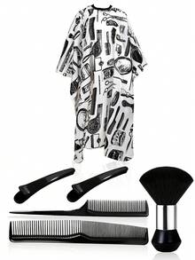 Set de 6 piezas de herramientas para cortar el cabello, que incluye delantal para cortar el cabello, cepillo para el cuello, cepillo para recoger el cabello, peine, peine de púas, pinzas para el cabello, adecuado para salones profesionales y uso doméstico - Multicolor - Ver 10