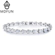MDFUN Vòng tay tennis cổ điển mạ vàng trắng 18K | Đá Cubic Zirconia trắng hình giọt nước 4x6mm | Trang sức thời trang cao cấp đeo hàng ngày - Xem 1