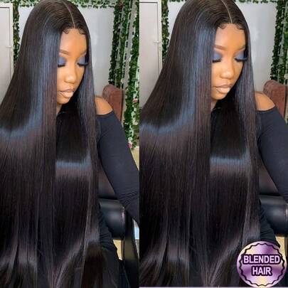 8-34 Inch 13x4 Lace Front Wig Human Frontal Hair Black Wigs Straight Hair Wig 200% Density Pre Plucked Natural Hairline Blended Hair Wigs Brazilian Straight Natural Color Glueless Lace Front Wig For Women Party Festival Daily Use