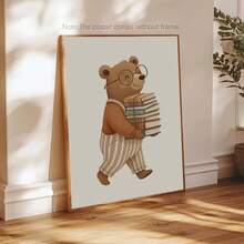 Una impresión artística en lienzo, disponible en versiones enmarcadas y sin enmarcar; arte de pared para guardería con un oso; arte de guardería con temática animal; un diseño de oso leyendo; decoración de guardería de género neutro; diseños lindos para niños pequeños; estética de decoración de habitación; pósteres de habitación; decoración del hogar; decoración de la sala de estar; decoración divertida para la habitación de los niños - Multicolor - Ver 11