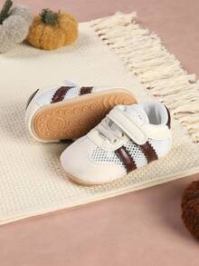 1 Pair Infant Boys' Fabric & Mesh Design Casual Sneakers, Suitable For Spring & Autumn - Coffee Brown - View 2
