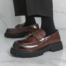 Men's Leather Slip-On Loafers With Tassels For Business Casual - Brown - View 10