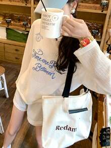 韩版百搭可爱印花字母镂空轻薄长袖针织罩衫，春夏款 - 白色 - 查看 5