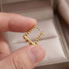 Gold Heart Bead Earrings, Geometric Ball And Heart U-Shape Design, Fashionable And Elegant For Women's Daily Wear - Gold - View 5