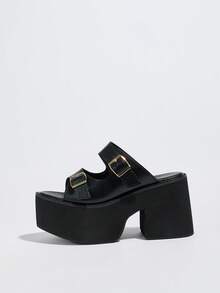 Women's Fashionable Platform Wedge Sandals For Summer - Black - View 4
