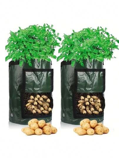 1 sac de plantare a cartofilor cu capac rabatabil și mâner, ghiveci de grădină din material textil durabil, potrivit pentru plantarea cepei, fructelor, roșiilor, morcovilor, legumelor, utilizare în exterior cu găuri de drenaj, potrivit pentru Paște, consumabile de plantare, grădinărit, ghiveci de plantare în aer liber, decorațiuni interioare, decorațiuni pentru grădină, balcon, decorațiuni pentru curte