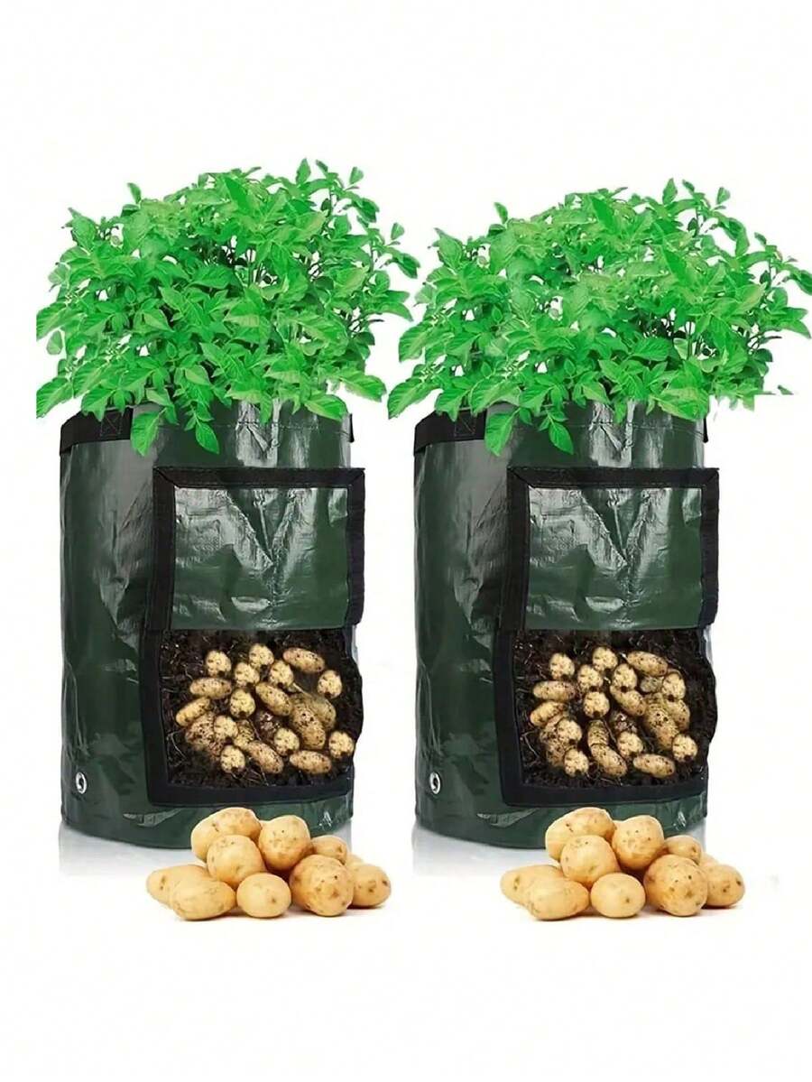 1个带翻盖和提手的土豆种植袋，耐用布料材质，适合种植洋葱、水果、西红柿、胡萝卜、蔬菜等，带排水孔，适合户外使用，可用于复活节、园艺、户外种植、家居装饰、花园装饰、阳台和庭院装饰。