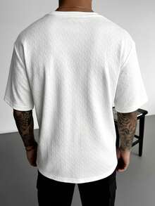 2pcs Men's Diamond Texture T-Shirt And Shorts Set, Casual Commuter Comfortable Minimalist - White - View 4