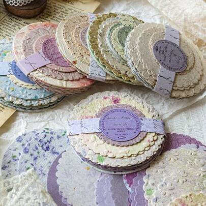 50 stuks veelzijdig, zacht, rond knutselpapier in een lichte retro pastelkleur, geschikt voor scrapbooking, dagboekdecoratie en knutselprojecten.