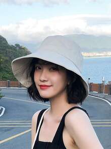 户外宽檐渔夫帽，防晒帽，休闲帽，纯色渔夫帽，女士防晒帽，假日，节日 - A - 查看 2