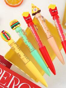 4-Color Cute Shaped Creative Maze Pen - Hamburger And French Fries Food-Shaped Soft Gel Tip Design - 0.7mm Black Ballpoint Pen - Twistable Tip For Smooth Writing - Highly Playable Dopamine-Colored Ballpoint Pen - 多色 - 查看 3