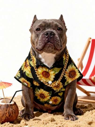 LUCKIE PAL 1pc Black Sunflower Print Pattern Pet Shirt, Suitable For Indoor And Outdoor Wear For Cats And Dogs