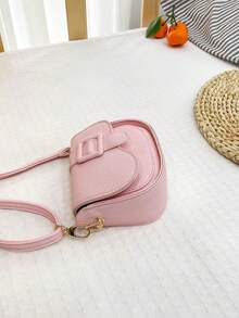 1pc Girls' Solid Color Fashion Mini PU Flap Crossbody Bag, Niche Messenger Bag Suitable For Daily Use - Pink - View 2
