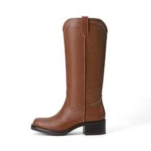 Women's Modern Knee High Boots With Vintage Western Stitching Comfortable And Versatile Tall Boots Low Heel Motorcycle Boots - 淺棕色 - 查看 6