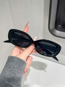 1副休闲PC（聚碳酸酯）椭圆形镜框太阳镜，女士时尚Y2K紫外线防护款，适合海滩、旅行、派对、送礼、日常佩戴 - 黑框全灰片 - 查看 2