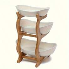 2/3 Layer Luxurious Wooden Elegant Fruit Rack - Double-Layer Fruit Bowl, Creative Candy Display - Natural Wood, Living Room Snack Tray, Space Saving Design, Easy Assembly, Father's Day Gift, Dessert Kitchen Service Tray - trắng - Xem 3