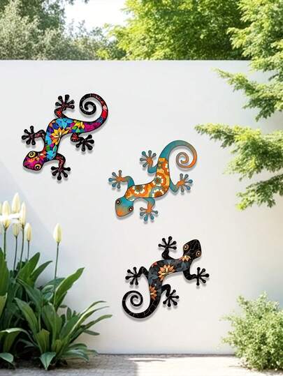 1 pezzo Decorazione da parete in metallo a mosaico 2D a forma di lucertola floreale - Arte popolare messicana bohémien, ornamento di Gecko in stile vintage per saloni, patii, balconi, case vacanze, caffetterie, zoo e giardini, decorazione per la casa, decorazione per il cortile, decorazione da parete, regalo per appassionati di lucertole e