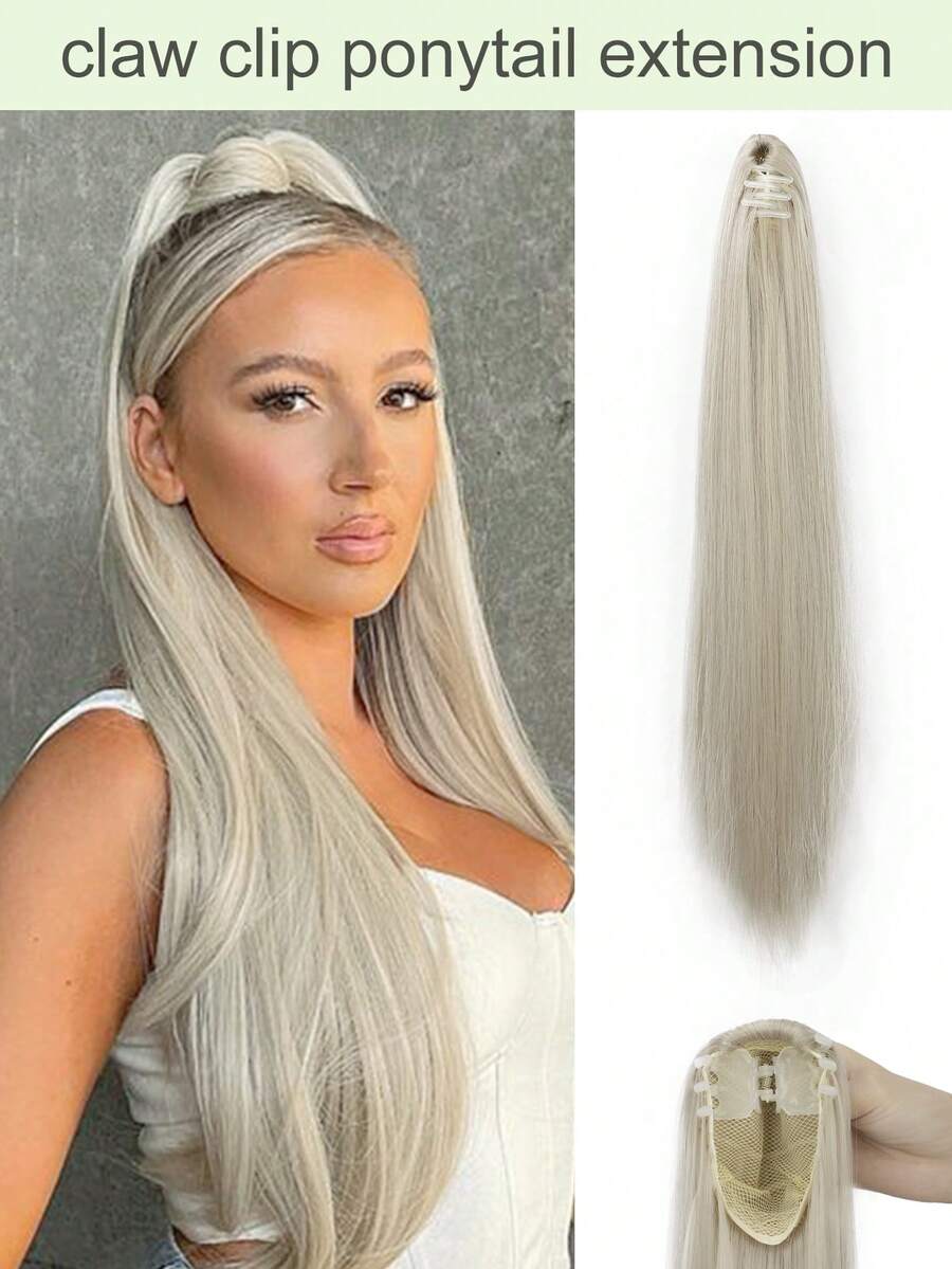 24-Inch Long Straight Synthetic Hair Ponytail Extension, Clip-In Style, Suitable For Daily Wear - Gold - View 1