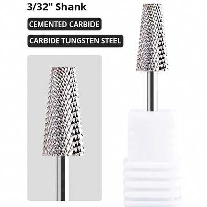 Flat Top 5in 1 Professional Nail Drill Bit Cross Tapered Nail Bits 3/32" 2 Way Electric File Nail Drill Accessories Manicure Gel Polish Removal Tool (Fine),For Manicure And Pedicure Use