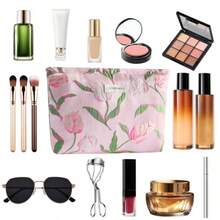 ZLFRQ  Makeup Bag For Wen Floral Cometic Bag Pink Zipper Cometic Pouch For Pure Lar Capacity Quilted Canva Flower Makeup Bag C Aethetic Travel Tetry Bag Gift Kincare Organizer - AG 粉紅鬱金香 - 查看 4