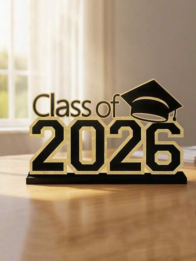 1pc 2026 Graduation Season Black & Gold Wooden Desktop Decor - Designed With "Class Of 2026" Graduation Cap. This Exclusive Wooden Centerpiece Decoration Is A Thoughtful Gift Exchanged Between Teachers And Students, Suitable For Graduation Ceremonies, Birthday Parties, School Opening Ceremonies, Gift-Giving Occasions, Memorabilia Collection, Desktop Display, Themed Parties, And More.