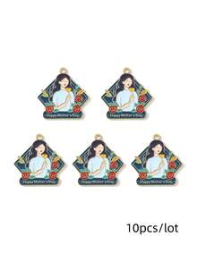 10 chiếc mặt dây chuyền hình giọt dầu ngẫu nhiên chủ đề Ngày của Mẹ, hình người mẹ hoạt hình, hoa hồng, hình trái tim, tự làm vòng tay, bông tai, vòng cổ. - Nhiều màu - Xem 12