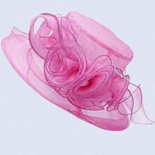 1pc Women Premium Organza Material Rose Flower Mesh Sun Hat, Breathable, Fashionable, Lightweight, Suitable For Women's Daily Outings, Travel, Banquet, Gathering - Multicolor - View 4