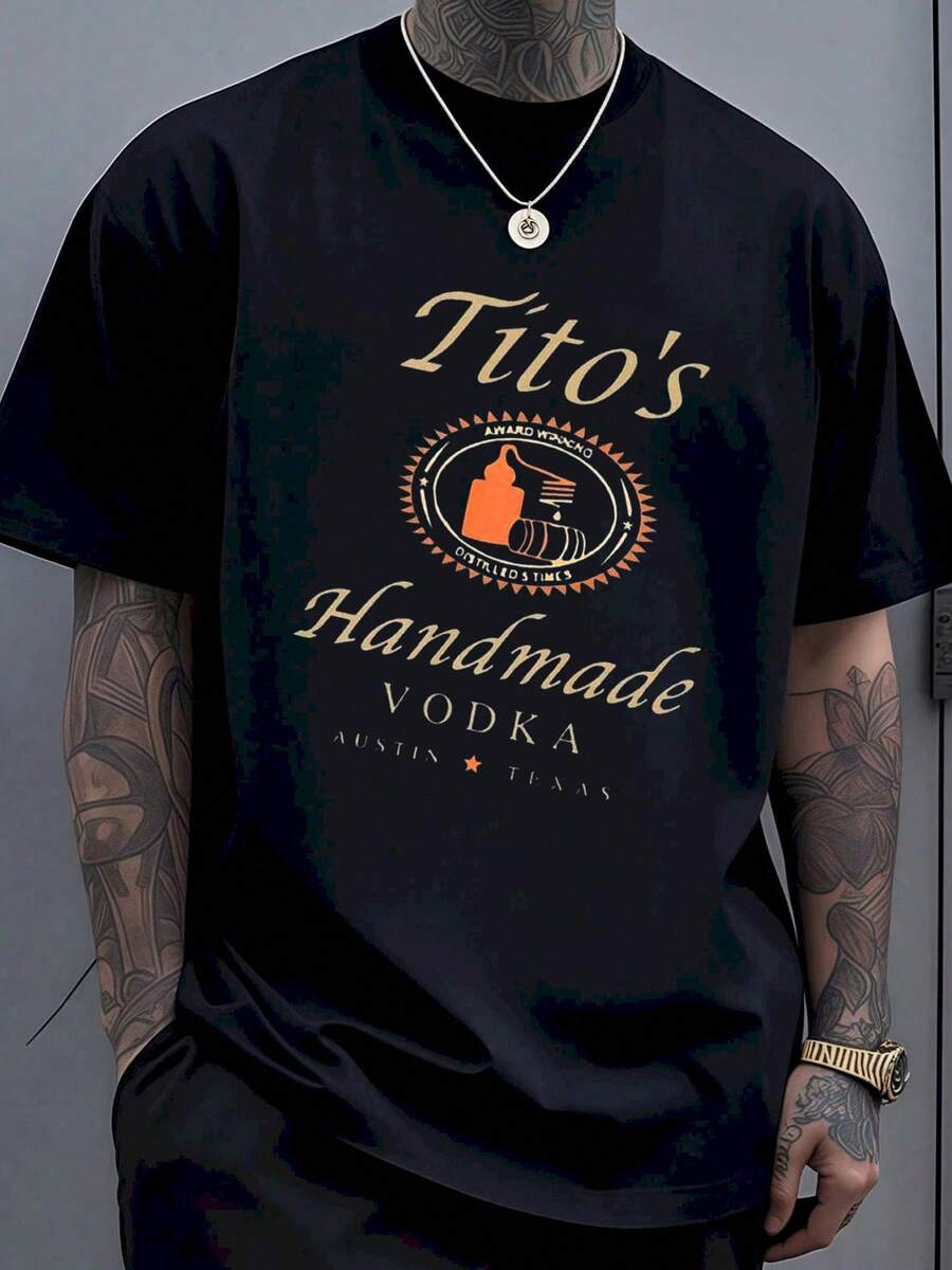 Titos Handmade Vodka Austin Texas T Shirt Men Women Black Cotton Graphic Tee Unisex Casual Wear For Party Drink Lovers Gift Idea - 黑色 - 查看 1