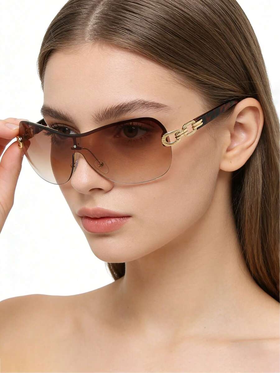 Gafas de moda unisex Y2K, gafas sin montura cuadradas extra grandes para mujeres, adecuadas para salidas de verano y vacaciones, ideales para la playa, el estilo casual de negocios, los viajes al aire libre, el regreso a la escuela con estilo universitario y diversas ocasiones en primavera y verano - Marrón Mocha - Ver 1