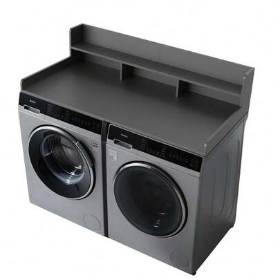 GCCSJ Washer Dryer Countertop,2-Tier Joined Washer Dryer Countertop, 54" Width X 27.5" Depth Wood Shelf Topper With Edge & Non-Slip Pads For Laundry Room Organization Storage & Clothes FoldingBlack