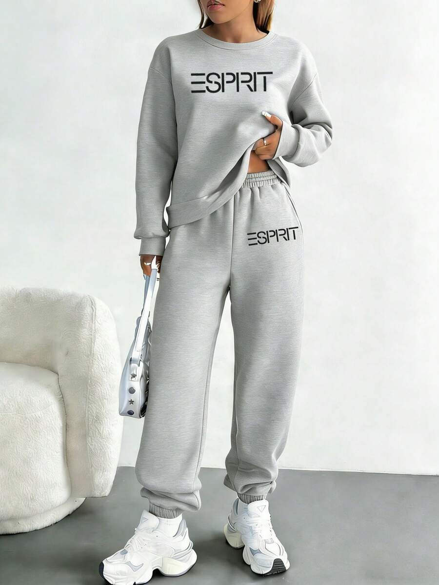 女款春夏秋冬純色圓領長袖寬鬆運動衫與長褲休閒兩件套,字母印花設計,女款長袖運動套裝,學院風春夏新款運動兩件套,飄逸時尚,柔軟透氣長袖兩件套,女款圖案,夏季套裝,K-Pop女款運動衫,女款冬季服飾兩件套,上衣,夏季,長褲,女款大尺碼運動服,夏季,曲線服飾,度假,辦公/居家/戶外運動/復古風/極簡主義,趣味設計 - 花灰 - 查看 1