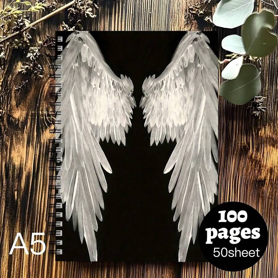 Cuaderno de espiral con estampado elegante de alas de ángel - Diario único y de moda - A5 - Ver 1