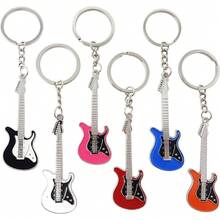6pcs Mixed Alloy Guitar Keychain | Cute Bass And Electric Guitar Keyring - Instrument Key Holder For Music Lovers, Cool And Handsome Style - Old Gold - View 8