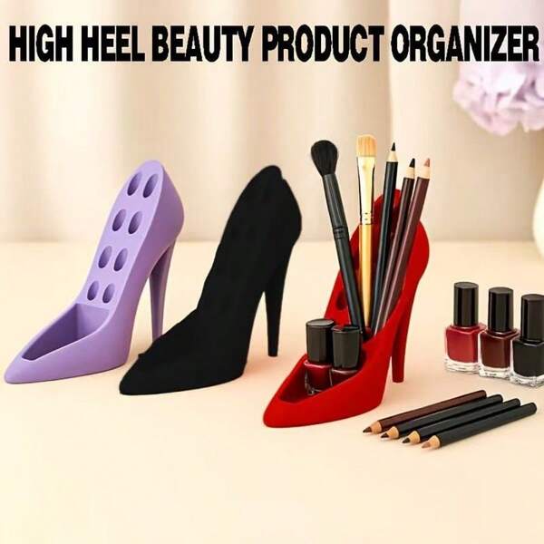 1pc Creative High Heel Shaped Pen Holder, Desktop Organizer, Makeup Supplies Storage