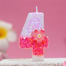 1pc Pink Number Birthday Candle, Sparkling Color Block Flower & Number Birthday Candle, Cake Decor, Creates Romantic Atmosphere, Handmade DIY Adult Ceremony Candle, Suitable For School Opening, Valentine's Day, Princess Birthday Party, Graduation Party - Birthday Candle Number - View 9