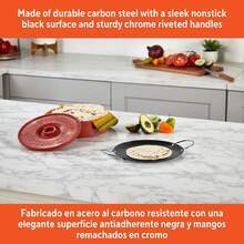 9 Inch Nonstick Carbon Steel Round Comal Griddle Pan With Metal Handles, Black - 1 - View 4