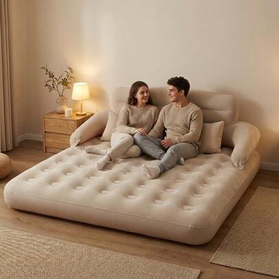 Upgraded Luxury Inflatable Sofa Bed With Comfortable Inflatable Backrest And Pillow, Soft Velvet Surface, Suitable For Indoor/Outdoor, Bedroom, Living Room, Balcony, Garden Party, Picnic & Camping, Also An Excellent Gift Choice. Weight Capacity: 300kg (Excluding Inflator Pump).