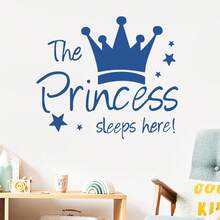1pc The Princess Sleeps Here English And Crown Wall Sticker - For Living Room And Bedroom Wall Decal- PVC Material Self-Adhesive And Removeable Wall Stickers-Size 11.8*11.8inch - One Piece In Multiple Colors - View 5