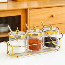 Acrylic Condiment Spice Jars,Luxury Seasoning Jar Kitchen Storage Oil Salt & Spice Container Set With 3 Jars And 3 Spoon,Seasoning Box Set For Kitchen To Storage Salt,Paprika,Sugar - Clear - View 3