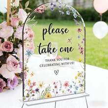 1pc Elegant Floral Wedding Sign - Curved Tabletop Decor With "Please Take One" Text, Pastel Floral Pattern (Pink, Yellow, Green) - Lightweight Acrylic Wedding Party Decoration, Suitable For Welcoming Reception, Bridal Shower, Anniversary - Easy To Install - A - View 4