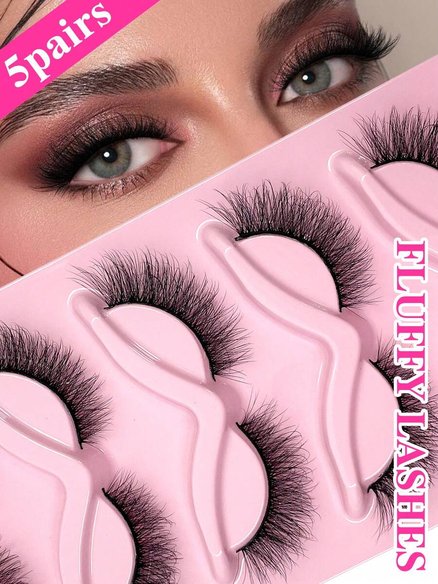 ENCHUW 5 Cặp Mi Giả Lông Chồn Xoăn Tự Nhiên Kiểu Mắt Mèo, Đuôi Mi Rối, Dày và Dài, Mi Giả Mềm Mại - màu đen - Xem 1