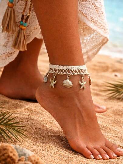 1pc Summer Beach Starfish & Shell Decor Anklet, Fashion Jewelry For Women Party And Holiday Wear