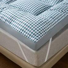 Thickened Mattress Pad - Multiple Sizes Available | Soft & Breathable Mattress | Relieves Back Pain, Elastic & Comfortable Design, 100% Polyester, Yellow Plaid Pattern - Dusty Blue - View 7