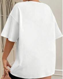 Women's 3-Piece Short-Sleeved Top With Round Neck, Loose Fit, Cute Patterns, For Casual And Everyday Wear/Vacation. New Women's Summer Set With Milestone Print Short Sleeves. - 白色 - 查看 3