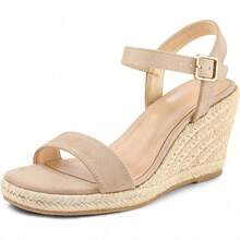 Sandals For Women Wedge Platform Heels – Square Toe Open Toe Espadrille Woven Sole Summer Vacation Shoes - 膚色 - 查看 2
