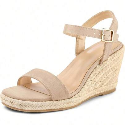 Sandals For Women Wedge Platform Heels – Square Toe Open Toe Espadrille Woven Sole Summer Vacation Shoes